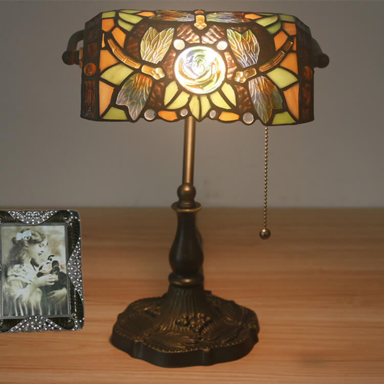 European Vintage Tiffany Zinc Alloy 1-Light Table Lamp