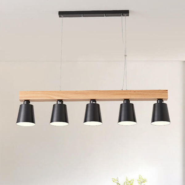 Nordic Simple Log Linear Cone Shade 5-Light Island Light Chandelier