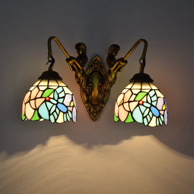 Europäische Tiffany-Meerjungfrau-Wandleuchte aus Buntglas mit 2 Leuchten 