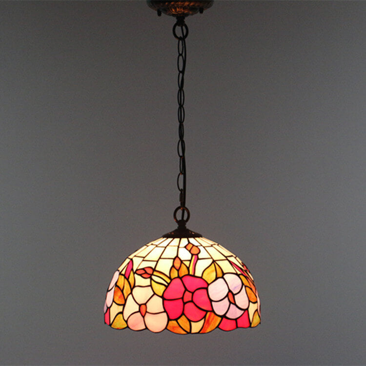 Cúpula de Vidrio Tiffany Europea con Vitral, Lámpara Colgante de 1 Luz 