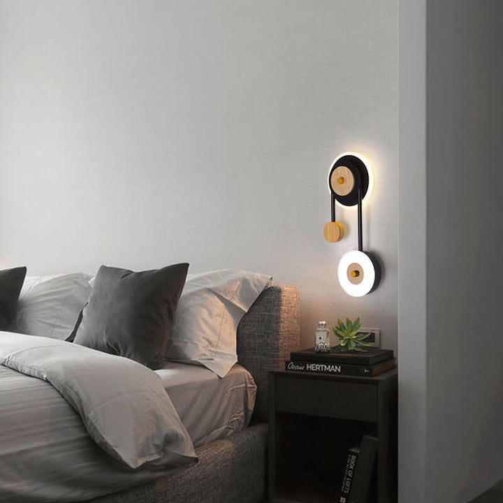 Aplique de pared LED con anillo acrílico de madera redonda creativa nórdica 