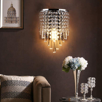 Nordic Luxury Chrome Crystal Curtain Design 1-Light Wall Sconce Lamp