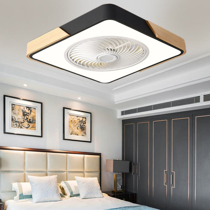 Ventilador de techo con luz LED empotrada de madera cuadrada Nordic Macaron 