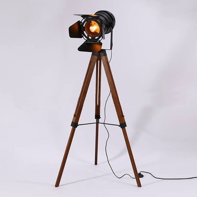 Industrial Vintage Solid Wood Iron Photographer Tripod 1-Light Standing Floor Lamp