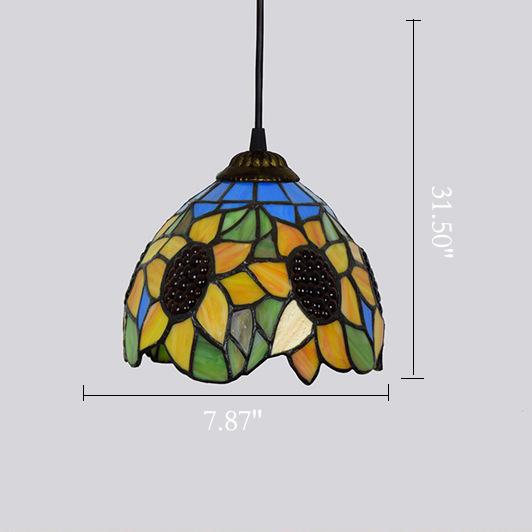 Creative Retro Tiffany 1-Light Sun Flower Pendant Light