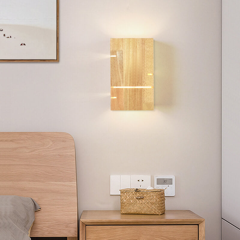 Japanese Minimalist Wooden Square 2-Light Wall Sconce Lamp