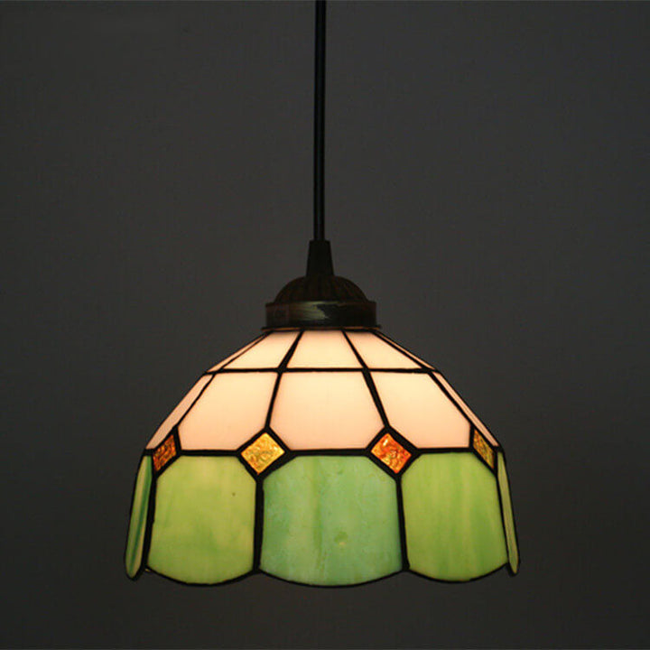 Traditional Tiffany Stained Glass Iron Dome Shade Round 1-Light Pendant Light for Living Room