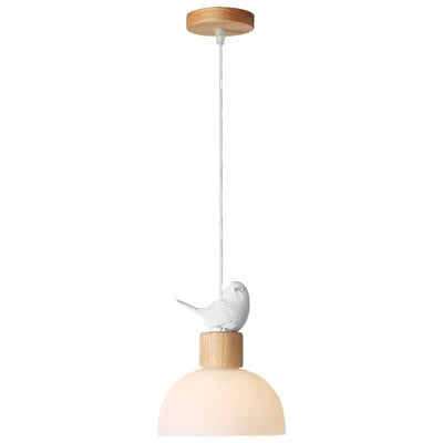 Nordic Minimalist White Dome Glass Bird 1-Light Pendant Light