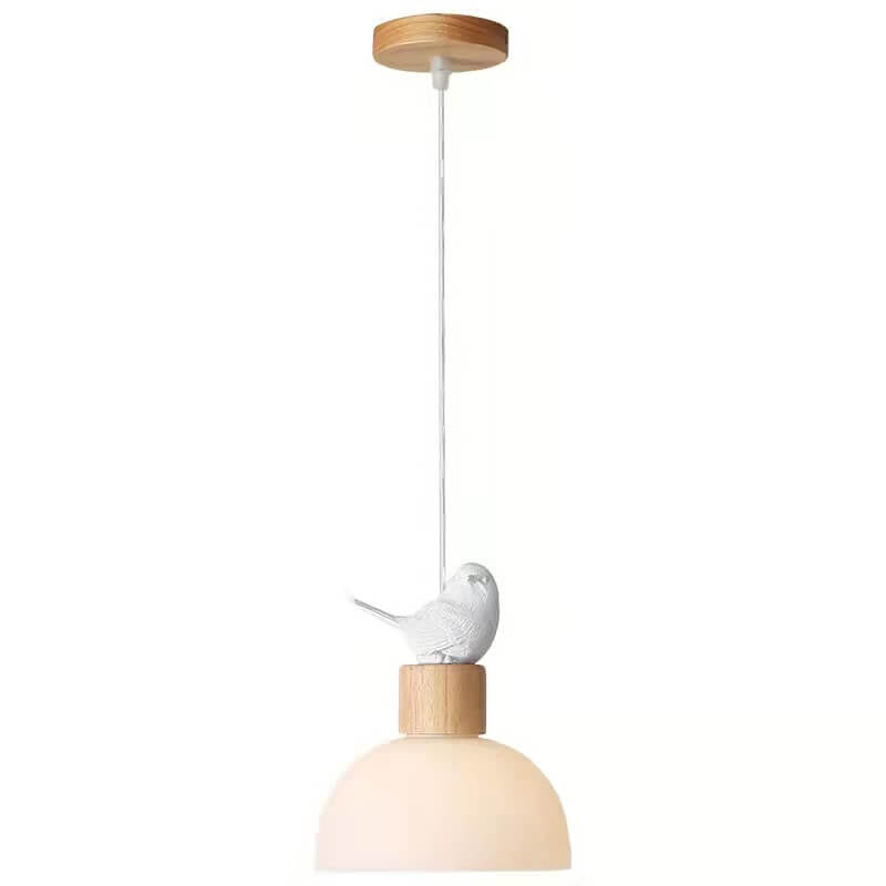 Nordic Minimalist White Dome Glass Bird 1-Light Pendant Light