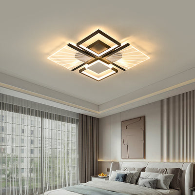 Modern Minimalist Geometric Shapes Black White Iron LED Flush Mount Light