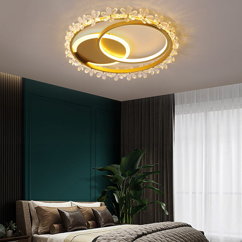 Nordic Luxury Crystal Lace Circle LED Flush Mount Ceiling Light