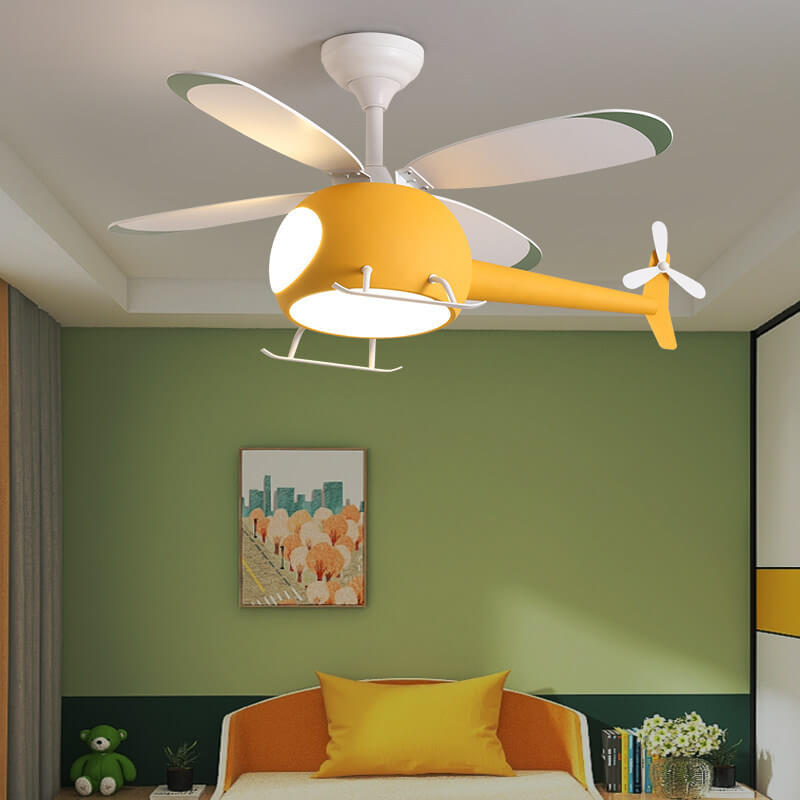 Simple Cartoon Aircraft LED Downrods Ceiling Fan Light