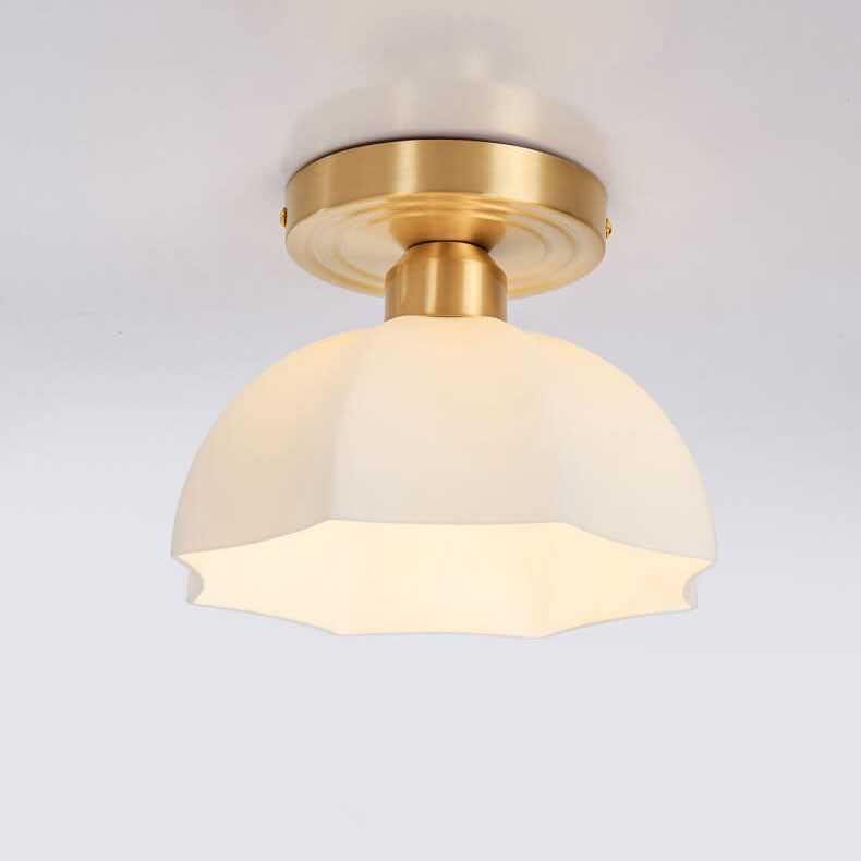 Japanese Vintage Brass Glass Dome 1-Light Semi-Flush Mount Ceiling Light