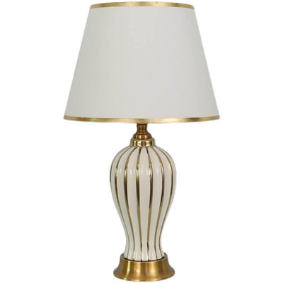 European Luxury Fabric Dome Oval Ceramic Base 1-Light Table Lamp