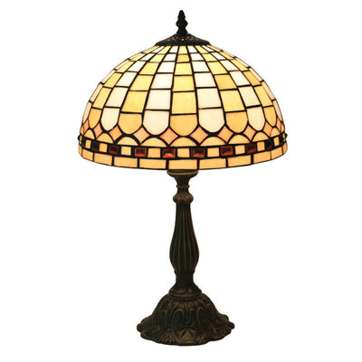 European Tiffany Yellow Plaid Stained Glass Dome 1-Light Table Lamp