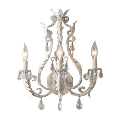 French Vintage Iron Crystal Hardware 3-Light Wall Sconce Lamp