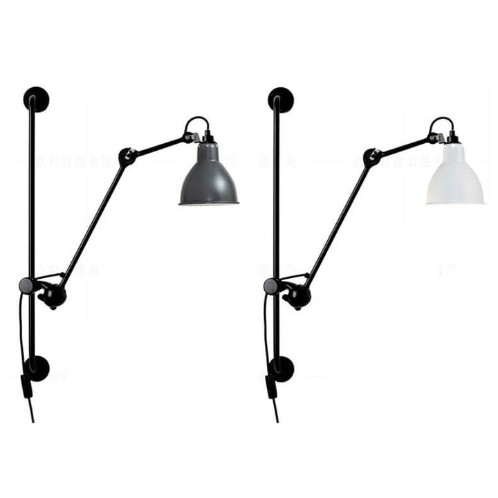 Lampe murale industrielle vintage à bras oscillant à long poteau en fer à 1 lumière 
