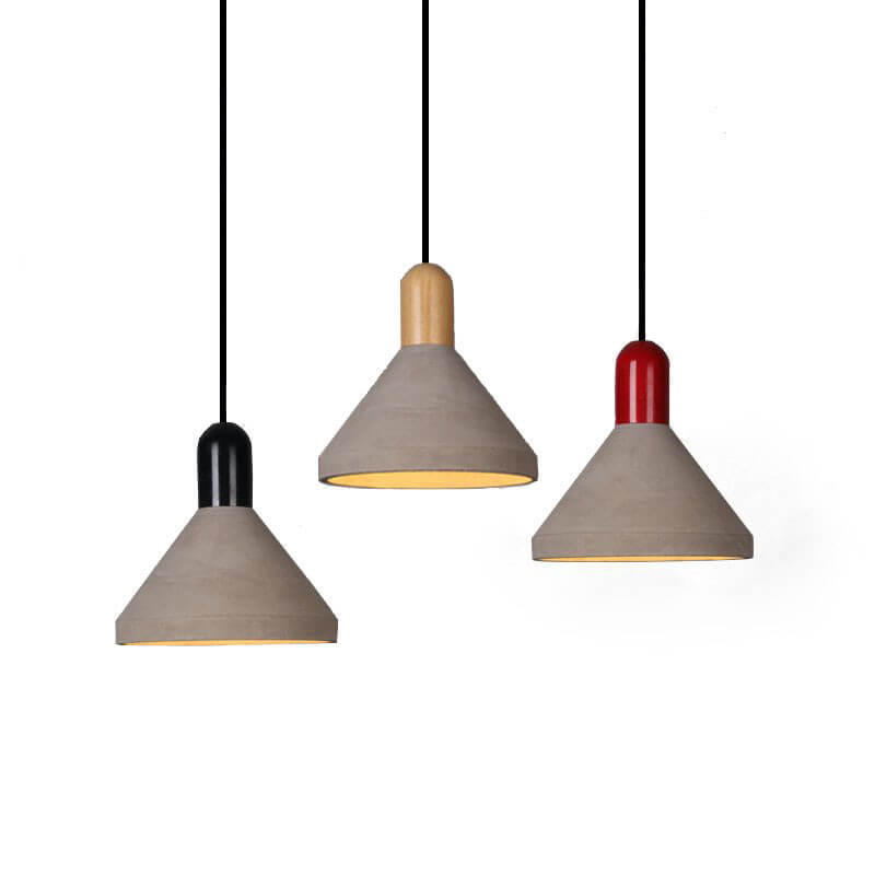 Lámpara colgante de 1 luz de cemento y madera maciza de estilo industrial 