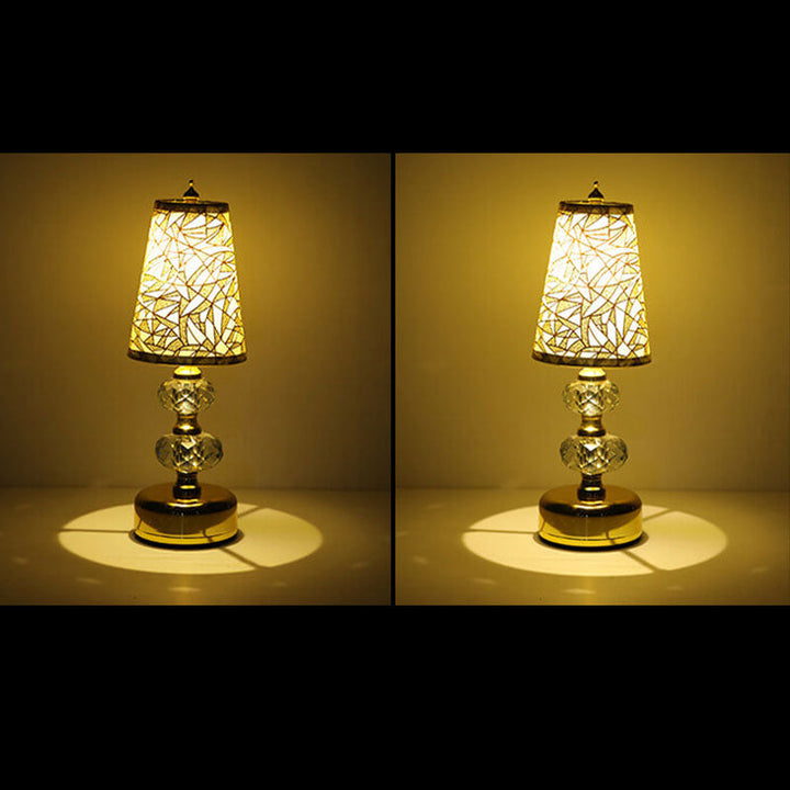 Lámpara de Mesa con Luz Nocturna LED Recargable de Metal Cónica con Tela Floral Vintage 