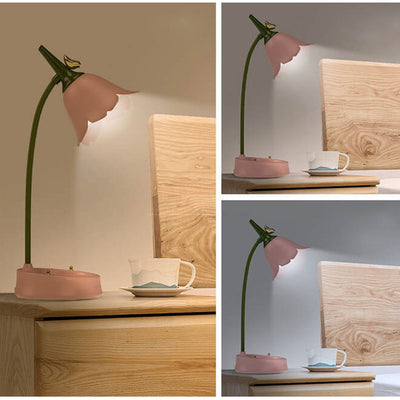 مصباح طاولة LED بتصميم زهرة وطائر من ABS الإبداعي 