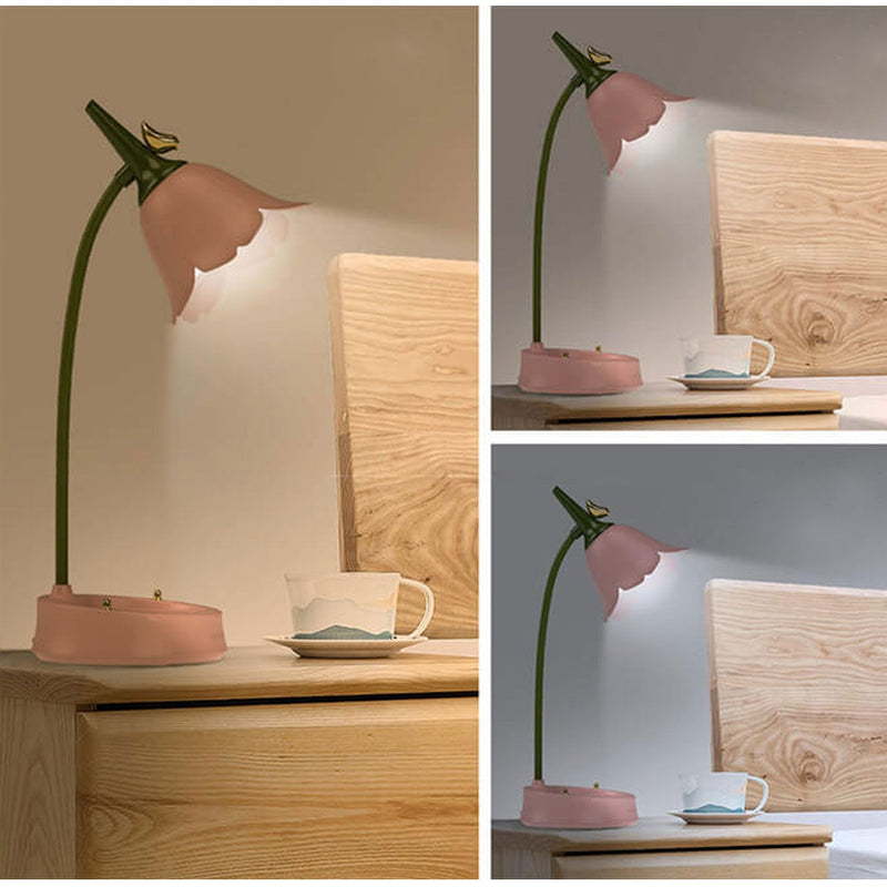 مصباح طاولة LED بتصميم زهرة وطائر من ABS الإبداعي 