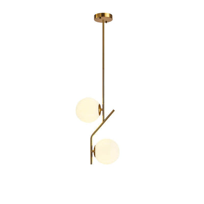 Lustre en verre et fer à deux lumières, boule ronde minimaliste créative nordique 