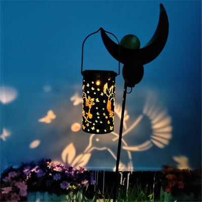 Modern Creative Bird Butterfly Iron Hollow Outdoor Solar LED Projection Lantern Light