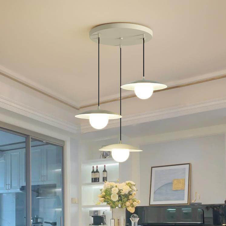 Candelabro de isla de 3 luces de hierro y vidrio blanco puro minimalista moderno 