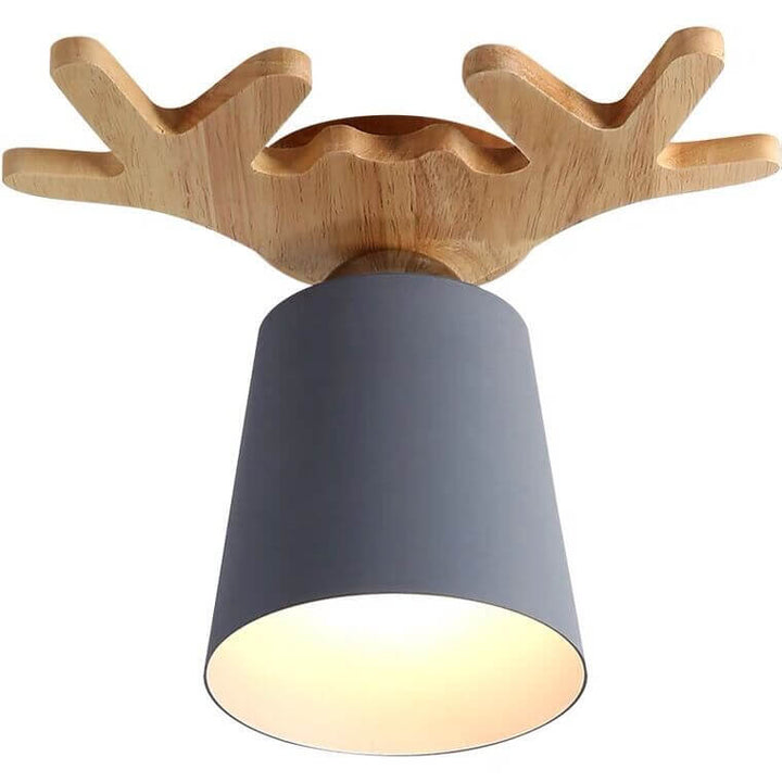 Contemporary Nordic Antler Wood Cone 1-Light Semi-Flush Mount Ceiling Light for Living Room