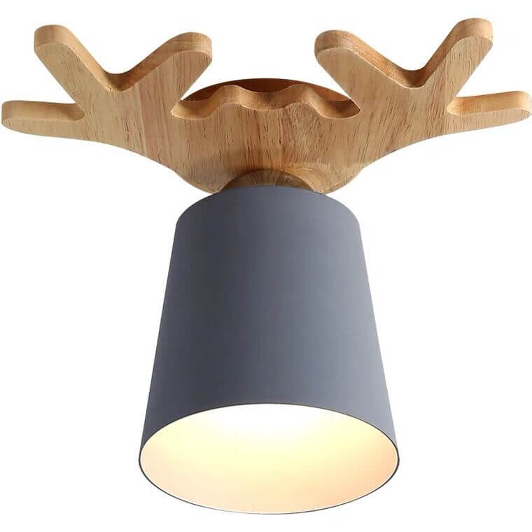 Nordic Minimalist Antler Wood Cone 1-Light Semi-Flush Mount Ceiling Light
