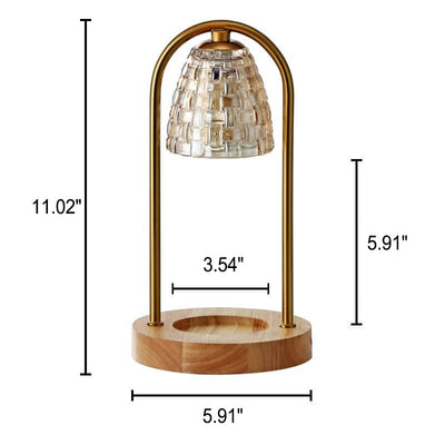 Lampe de table à cire fondue à 2 lumières avec abat-jour en verre de luxe moderne et base en bois 
