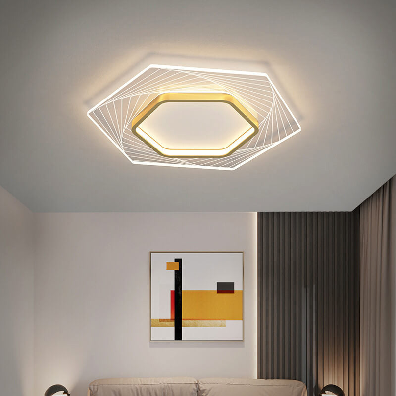 Nordic Minimalist Geometric Hexagonal LED Flush Mount Ceiling Light