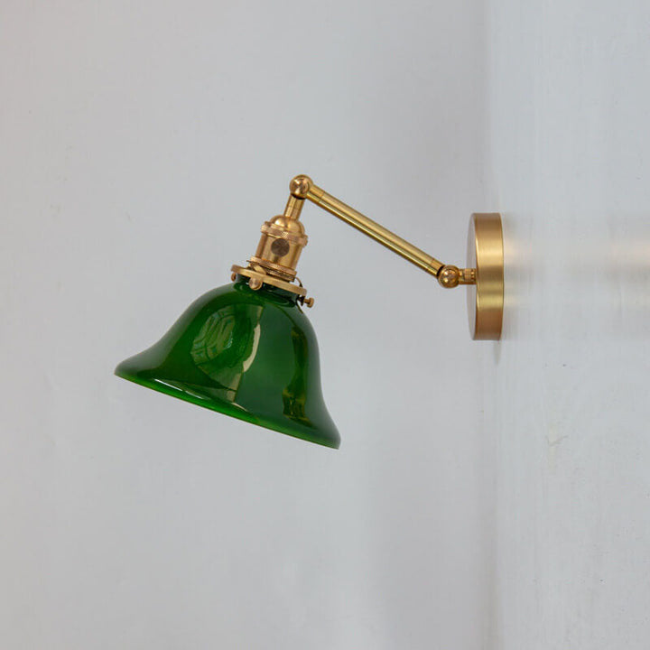 Lámpara Aplique de Pared de 1 Luz de Latón y Vidrio Verde Vintage 