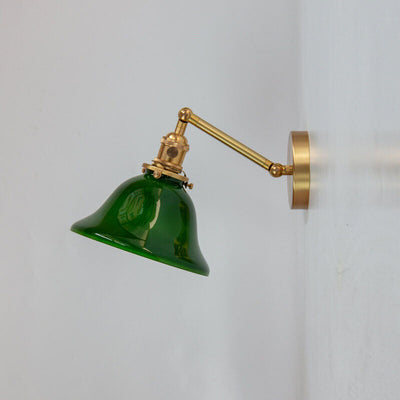 Vintage Green Glass Brass 1-Light Wall Sconce Lamp