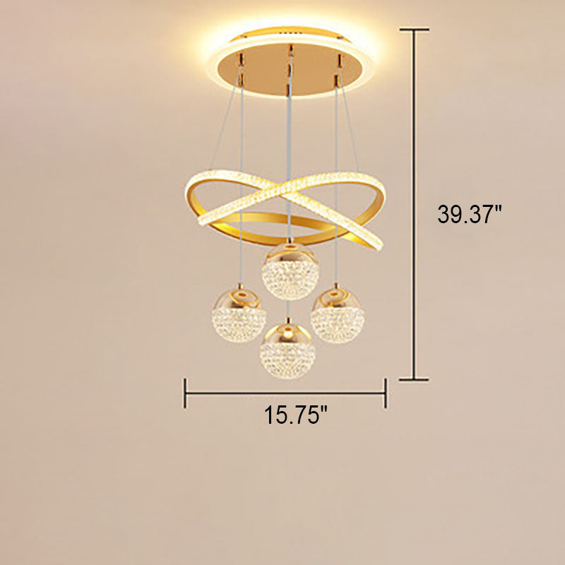 Moderner, minimalistischer LED-Kronleuchter mit geschwungener Acrylkugel