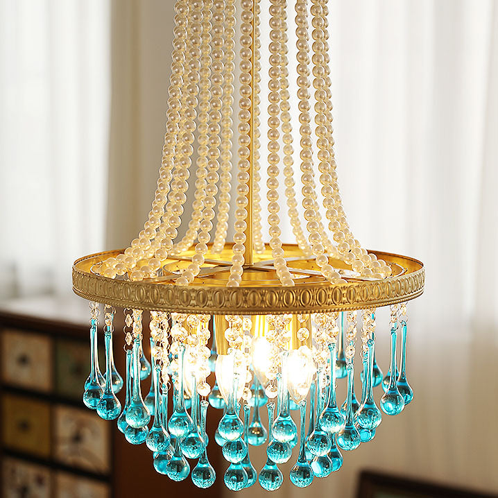 Lámpara de araña ovalada multicapa de cristal y hierro de lujo contemporáneo de 4 luces para sala de estar y dormitorio 
