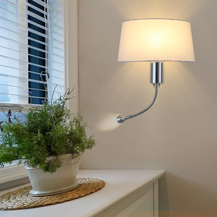 Aplique de pared de lectura de 1 luz con foco de hierro y tela de estilo minimalista moderno para sala de estar y dormitorio 