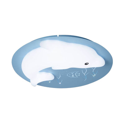 Cartoon Cute Dolphin Blue Disc LED Flush Mount Ceiling Light