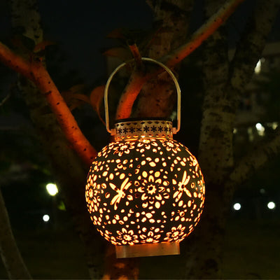 Solar Hollow Design Iron Cage LED Outdoor Waterproof Portable Decorative Light