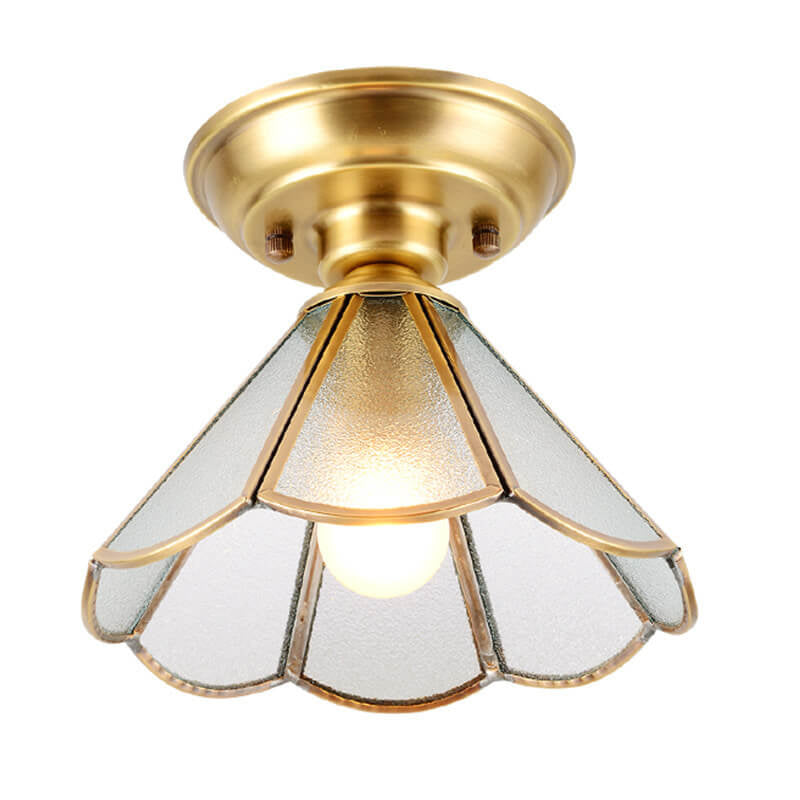 European Luxury Full Copper Retro Petal Design 1-Light Flush Mount Light