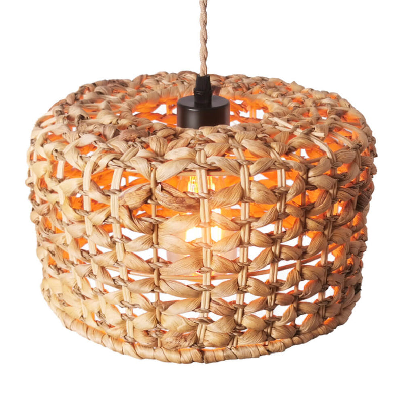 Modern Chinese Rattan Straw Rope Woven Drum 1-Light Pendant