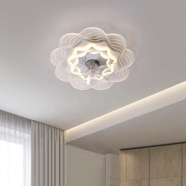 Modern Light Luxury Geometric Line Design LED Flush Mount Ceiling Fan Light