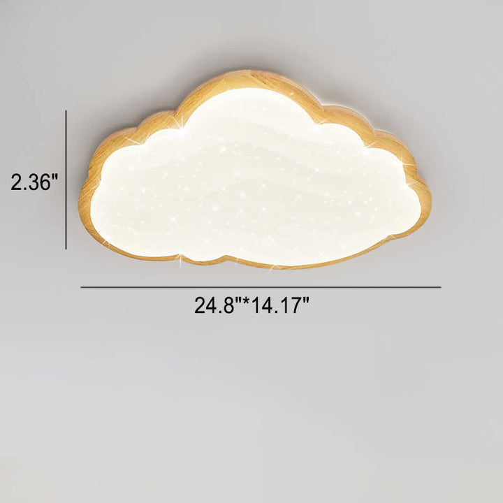 Modern Creative Pure White Cloud Star Wooden Acrylic LED Flush Mount Light