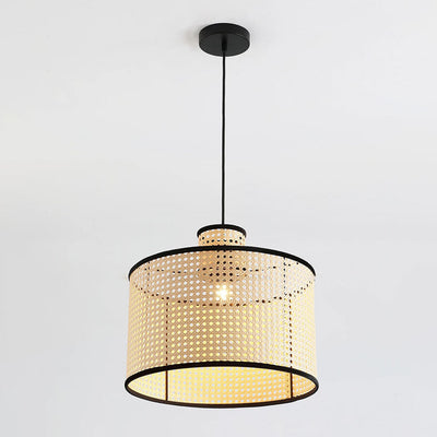 Japanese Minimalist Round Plum PVC Rattan 1-Light Pendant Light