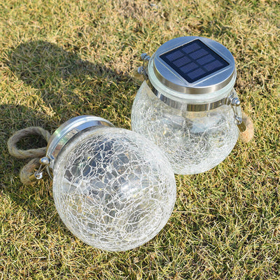 Solar Crackle Round Glass Jar LED Outdoor Garden Dekoratives Licht 