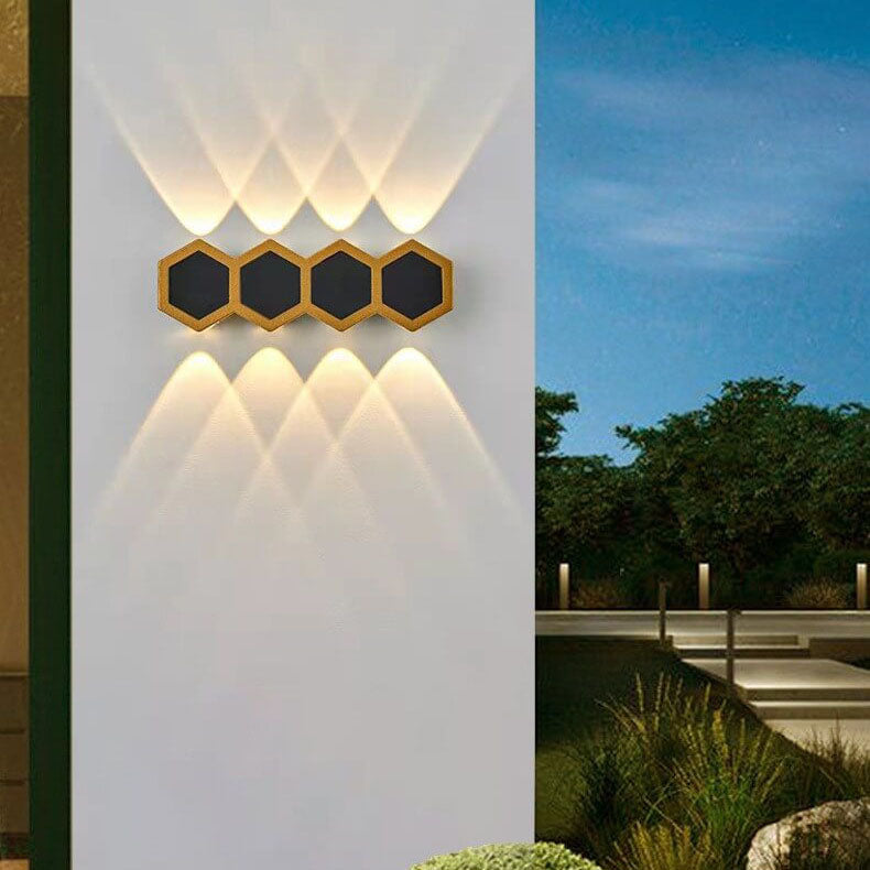 Outdoor Simple Hexagonal Combination Black Gold LED Wall Sconce Lamp