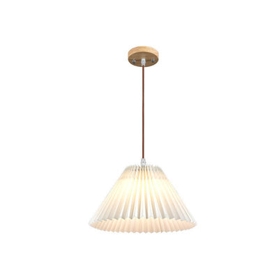 Japanese Minimalist Pleated Solid Wood Fabric 1-Light Pendant Light