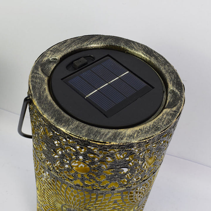Lanternes Solaires Rétro en Fer Creux Décoratives pour Camping et Paysage Extérieur 