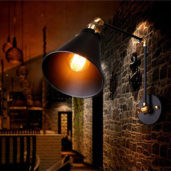 Lampe murale à une lumière rétractable en fer forgé industriel rétro 