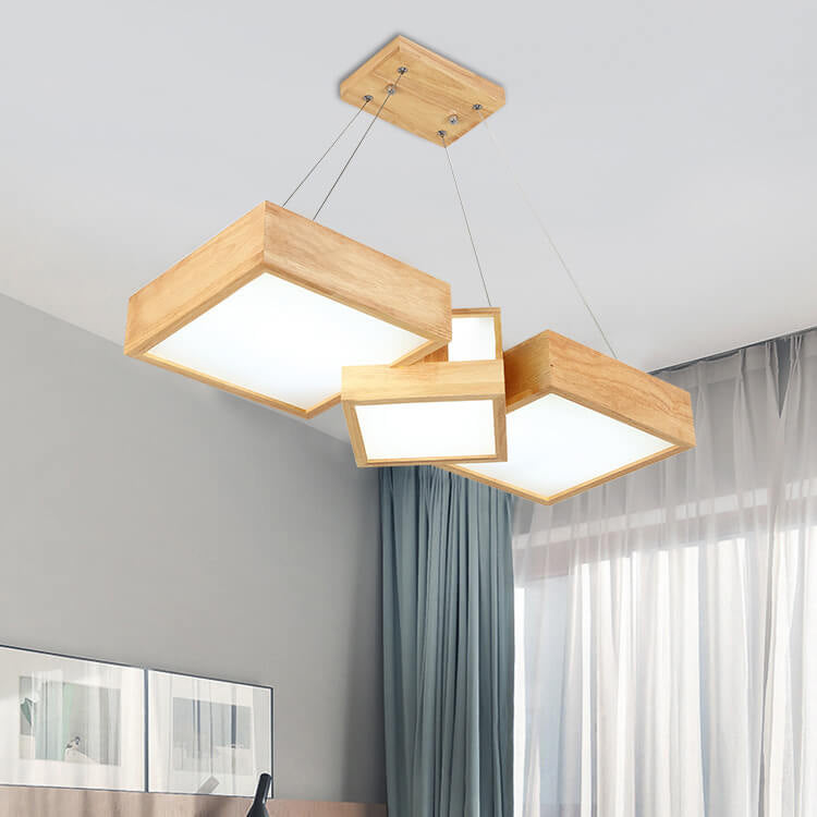 Modern Creative Solid Wood Several Squares LED Chandelier